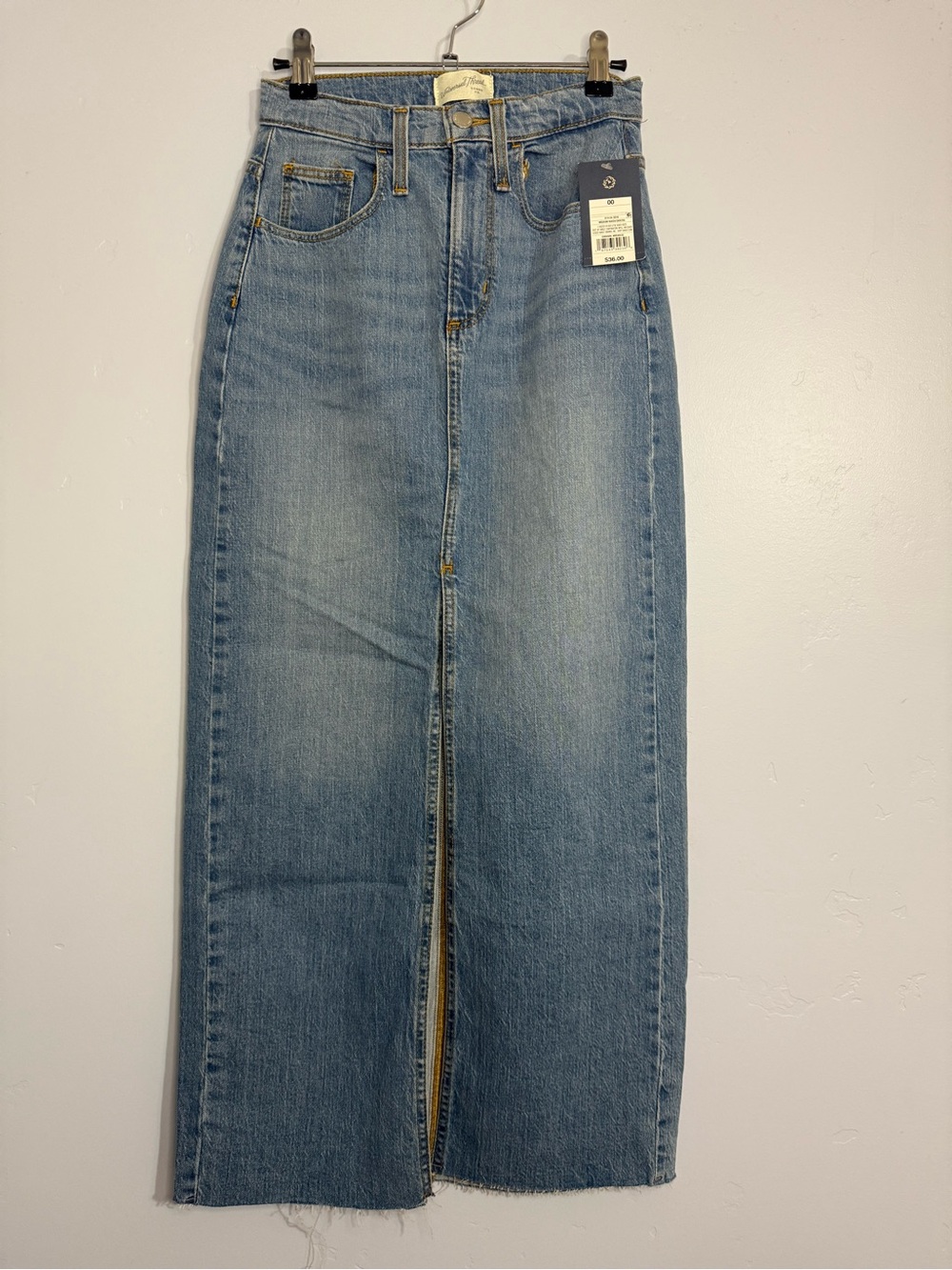 High-Rise Light Blue Denim Maxi Skirt